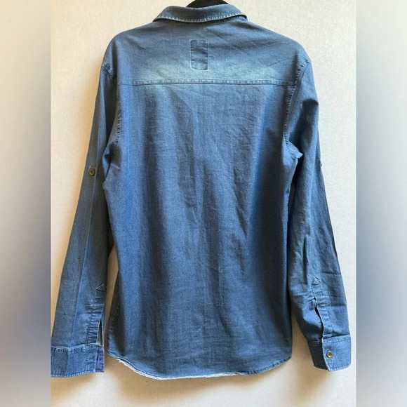 Massimo Dutti Slim Fit denim button shirt floral collar Sz XXL - Picture 2 of 9